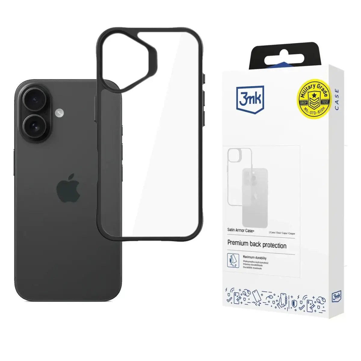 3mk Satin Armor Case+ for iPhone 17 - Transparent Black