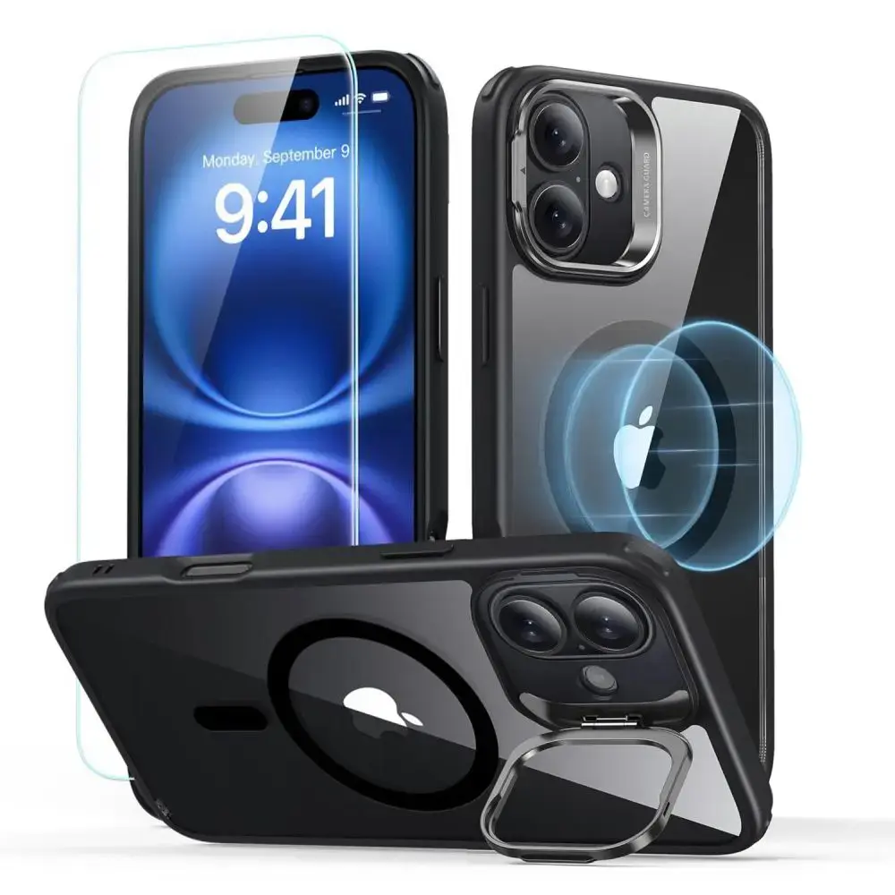 ESR Classic Hybrid Kickstand HaloLock MagSafe ekrāna aizsargstikls priekš iPhone 16 Plus Clear|Black