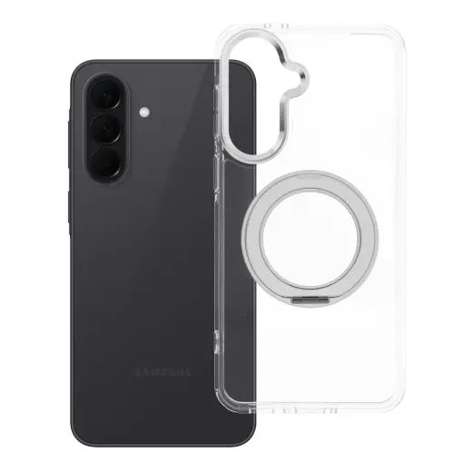 Frame Circle Stand maciņš ar statīvu un MagSafe atbalstu telefonam Samsung Galaxy A37 (A376) caurspīdīgs