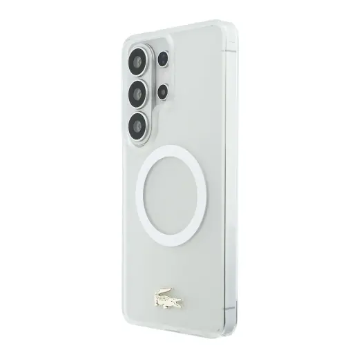 Lacoste PC/TPU Frosted Finish Gold Logo maciņš ar MagSafe atbalstu telefonam Samsung Galaxy S26 Ultra (S948) balts