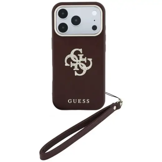 Case Guess Smooth & Big Strass Logo &    Strap for iPhone 18 Pro Max / 17 Pro Max burgundy