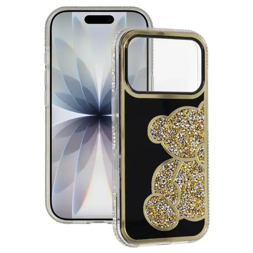 Teddy Bear maciņš telefonam iPhone 16 zelta krāsā