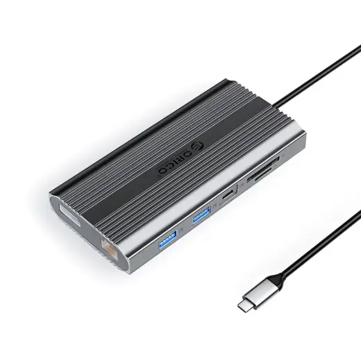 Orico XDR 12in1 USB-C Docking Station USB-A USB-C 2x HDMI 4K 60Hz DisplayPort 4K 60Hz RJ45 Gigabit PD 100W SD and microSD Card Reader - Gray