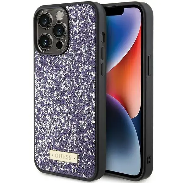 Guess GUHCP15XPFGSBSP iPhone 15 Pro Max 6.7" fioletowy|purple hardcase Rhinestone Metal Logo