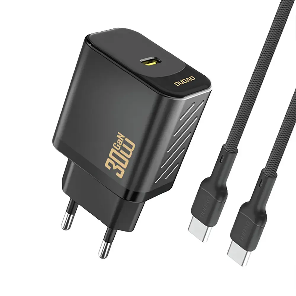 Зарядное устройство Dudao A27PCEU | 30W | PD, GaN | USB-C | с кабелем USB-C на USB-C в комплекте | чёрное