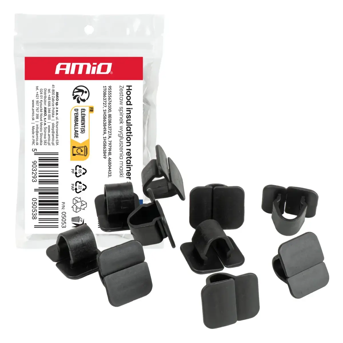 Bonnet insulation clip set 20 x 14 mm 16 mm, 10 pcs. AMIO-05053