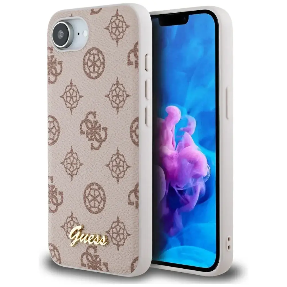 Guess Peony Script Logo MagSafe telefona maciņš iPhone 16e brūns