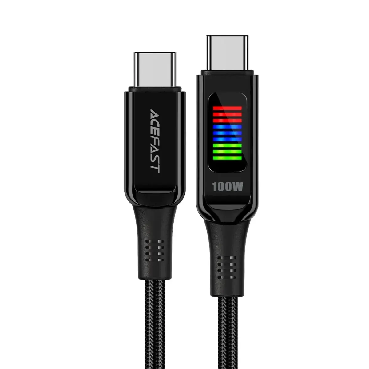 Acefast C7-03 datu pārraides un uzlādes vads | USB-C uz USB-C | 100W | ar LED ekrānu | 1.2m | melns