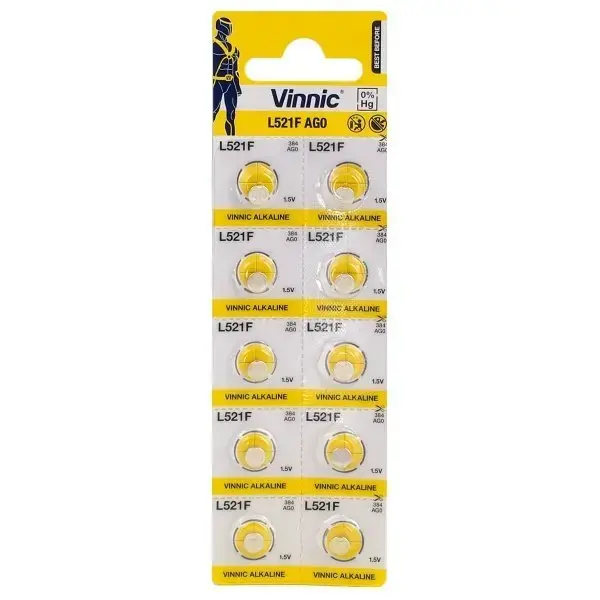 Vinnic AG0 | LR521 | SR521W | 379 | Alkaline 1.5V Batteries (10pcs)
