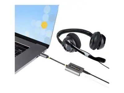 StarTech.com USB-C Headphone Splitter, USB Type C Dual Headset Adapter w|Microphone Input, USB C to 3.5mm Adapter|Earphone Dongle, USB C to Audio Jack|Aux Output - Mic and Headset Controls, Built-in 24-bit DAC (USBC-AUDIO-SPLITTER) - audio splitter - 7 cm