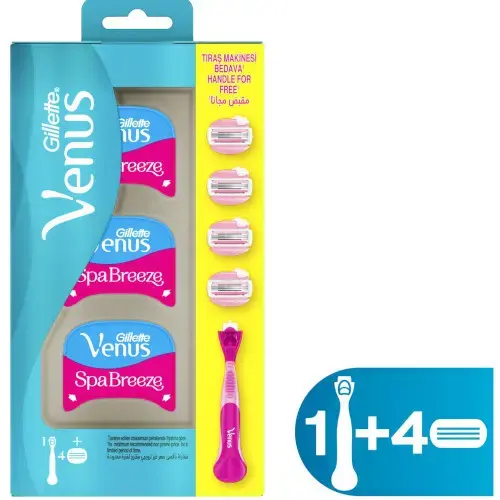 Gillette Venus Comfortglide Spa Breeze Women's Razor + 4 Piece Replacement Blades.