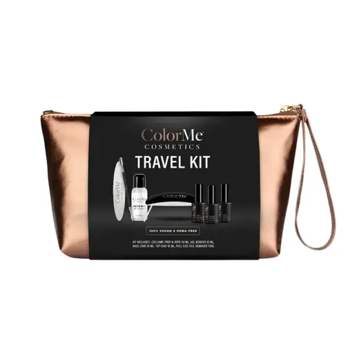 Set ColorMe Cosmetics: ColorMe, Zippered, GWP Textile Pouch + ColorMe, Gel, Semi-Permanent Nail Polish, 10 ml + ColorMe, Base Coat, Semi-Permanent Nail Polish, 10 ml + ColorMe, Top Coat, Semi-Permanent Nail Polish, 10 ml + ColorMe, Nail File + ColorMe, Nail Led Lamp, Black + Prep & Wipe, Nail Polish Remover, 50 ml + ColorMe, Cuticle Pusher
