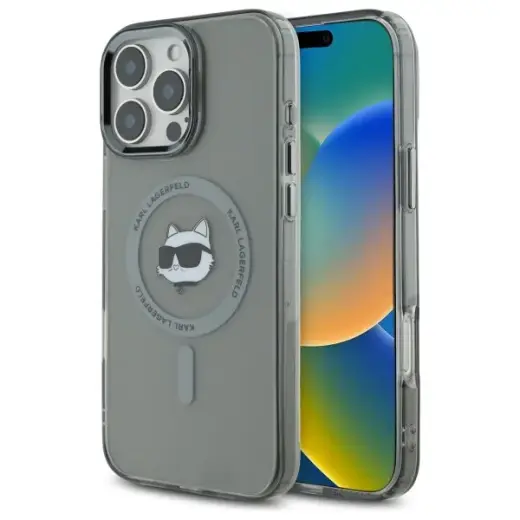 Karl Lagerfeld case for iPhone 16 Pro 6,3" KLHMP16LHLSCHK black Hard IML Metal Choupette Head MagSafe