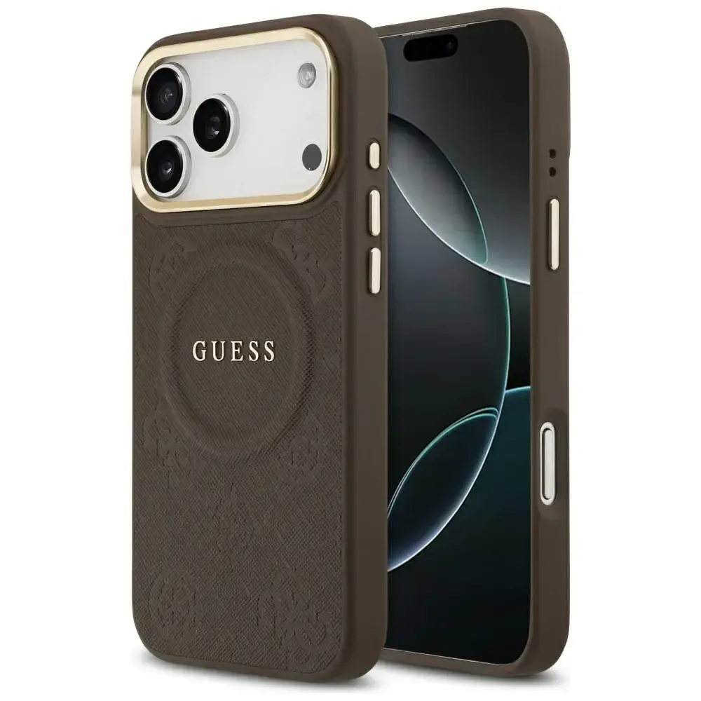 Case Guess Peony Hot Stamp MagSafe for iPhone 17 Pro Max brown