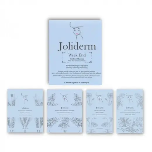 Week End Set Joliderm: Joliderm, Coconut Water, Hydrating, Sheet Mask, For Face + Joliderm, Contouring, Under-Eye Mask Patch + Joliderm, Green Tea, Oxygenating & Purifying, Sheet Mask, For Face + Joliderm, Anti-Blackheads, Local Treatment Patch, For Face