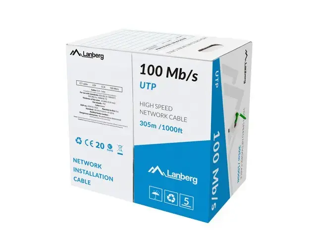 Cable LAN UTP 100Mb|s 305m wire cca green