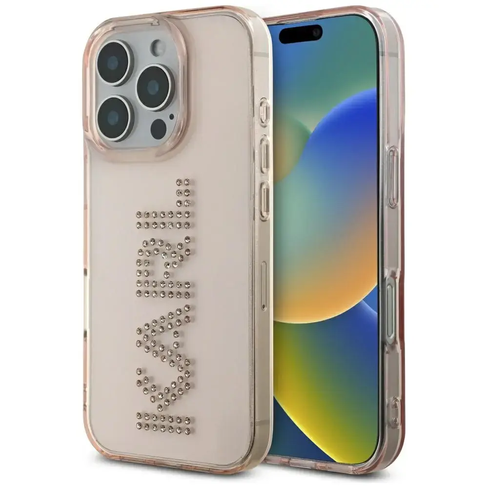 Karl Lagerfeld IML Rhinestones Logo telefona maciņš iPhone 16 Pro rozā