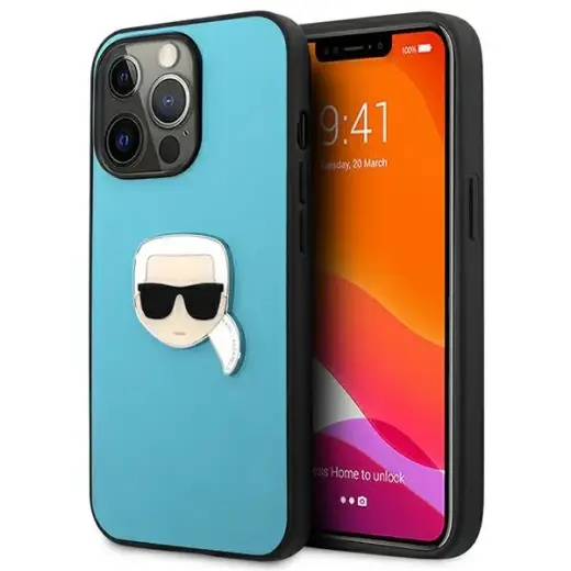 KLHCP13LPKMB Karl Lagerfeld PU Leather Karl Head Case for iPhone 13 Pro Blue