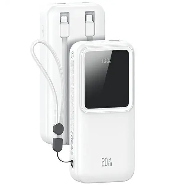 USAMS Powerbank with built-in USB-C+Lightning cables 30000 mAh 20W PD+Qc 3.0 Fast Charge X-chel Series white 30KCD21302 (US-CD213)