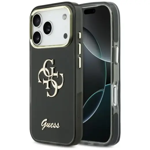 Guess IML 4G Script Metal maciņš telefonam iPhone 17 Pro melns
