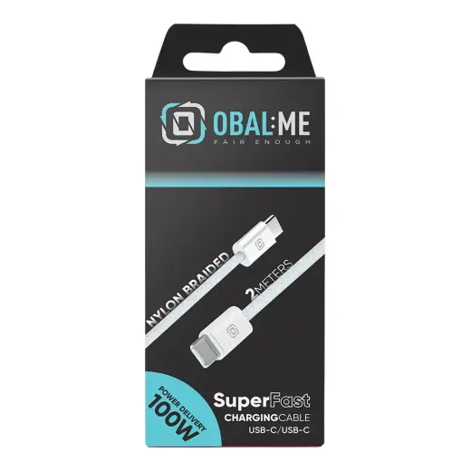 OBAL:ME duomenų perdavimo ir įkrovimo laidas | USB-C į USB-C | 100W | 2m | baltas