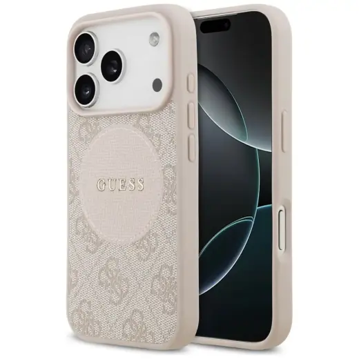 Guess 4G Circle Classic Logo maciņš ar MagSafe atbalstu telefonam iPhone 17 Pro rozā