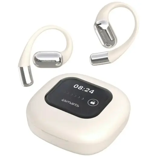 Bluetooth headphones 4smarts SkyBuds OWS with AI screen beige