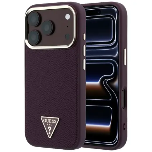 Guess Grained Triangle Logo MagSafe case for iPhone 18 Pro / 17 Pro - burgundy
