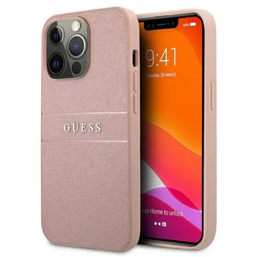 GUHCP13LPSASBPI Guess PU Leather Saffiano Case for iPhone 13 Pro Pink