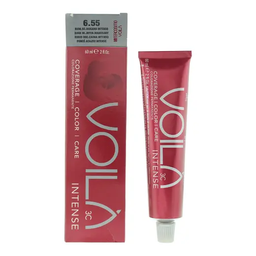 Intercosmo, Voila 3C Intense, Permanent Hair Dye, 6.55 Dark Blonde Intense Mahogany, 60 ml