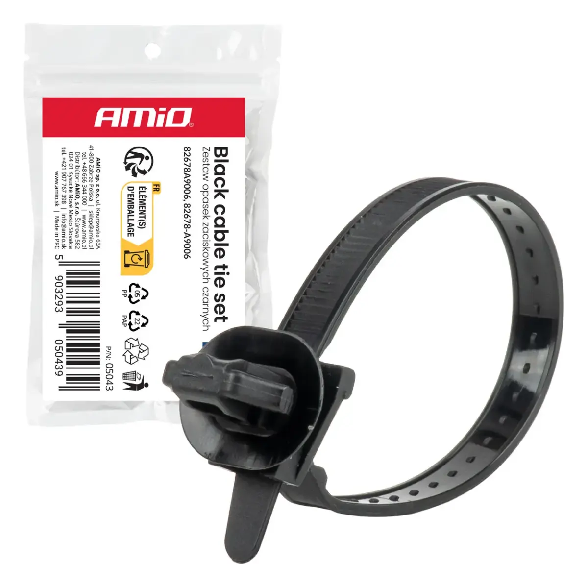 Black cable tie set, 10 pcs. AMIO-05043