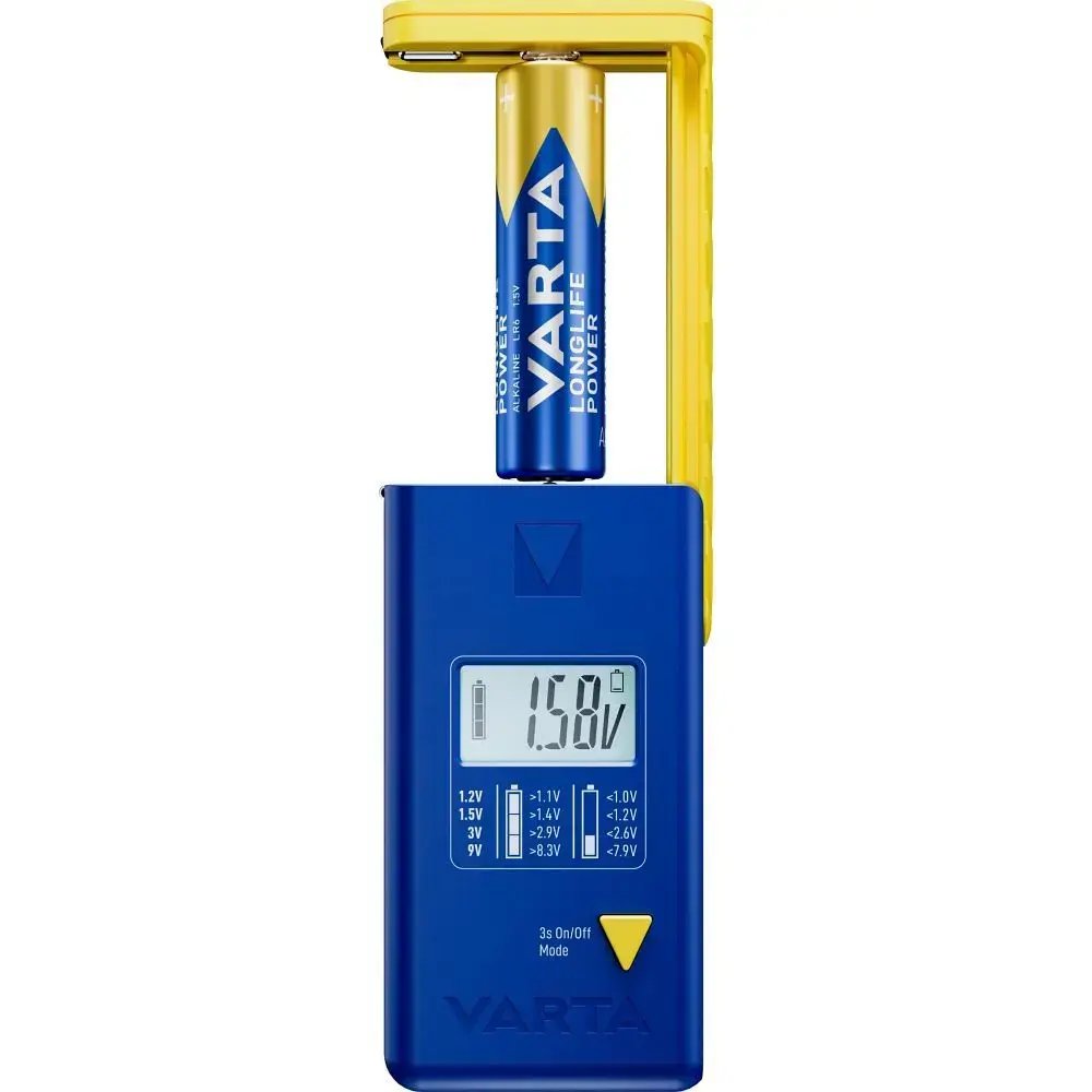 VARTA battery tester with digital display (AA, AAA, Type C, Type D, 9V, button) 893101111 blue
