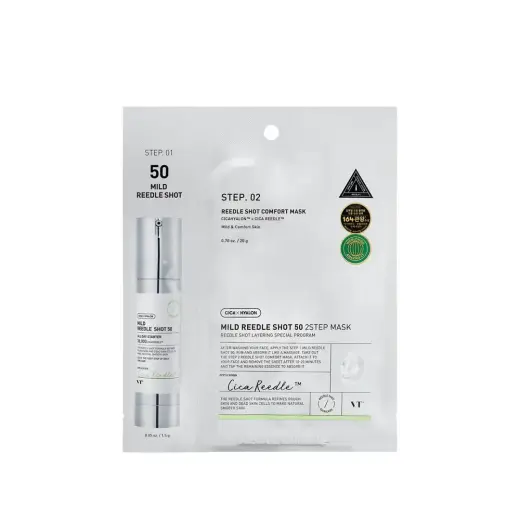 VT Cosmetics, Reedle Shot 50 2 Step Mild, Strengthening, Sheet Mask, For Face, 21.5 g