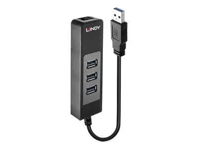 Lindy USB 3.1 Hub & Gigabit Ethernet Adapter - network | USB adapter - USB 3.1 Gen 1 - Gigabit Ethernet x 1 + USB 3.1 x 3