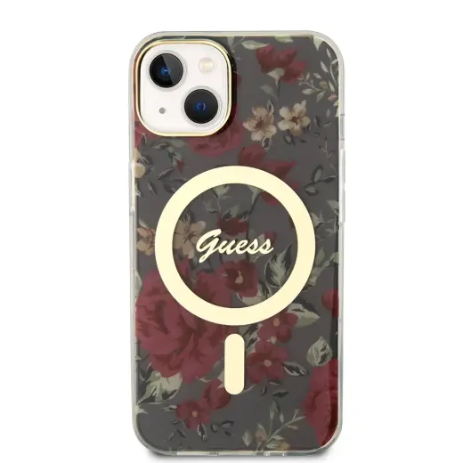 Guess PC|TPU Flowers IML MagSafe Compatible Case for iPhone 13 Kaki