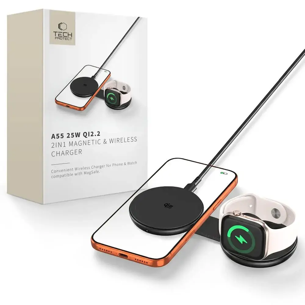 TECH-PROTECT A55 2IN1 MAGNETIC MAGSAFE WIRELESS CHARGER 25W QI2.2 BLACK