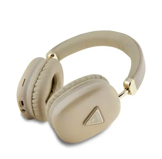 Guess Saffiano PU Leather Triangle Logo Wireless Headhones Gold