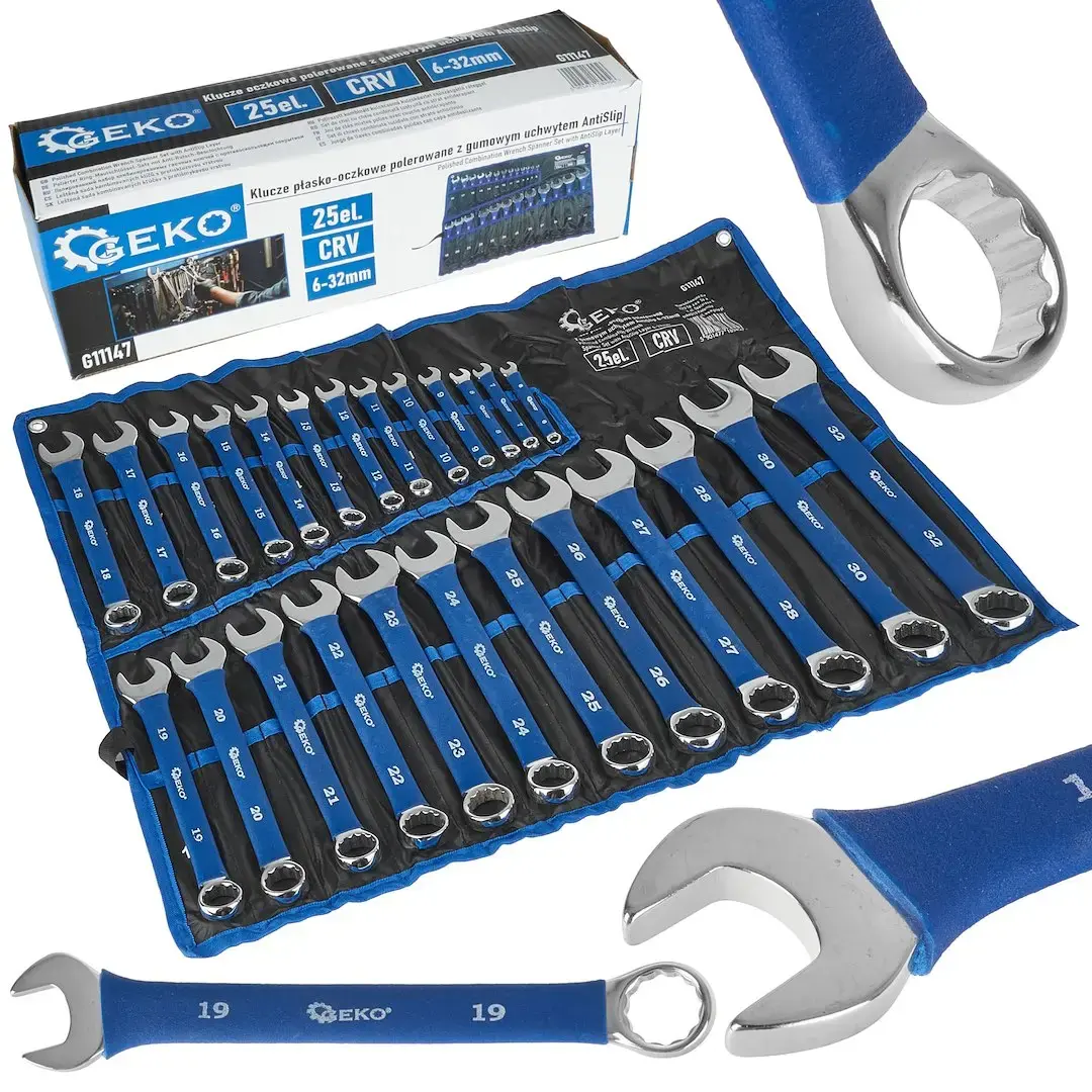 Polished Combination Wrench Set with AntiSlip Layer 6-32mm, 25 pcs