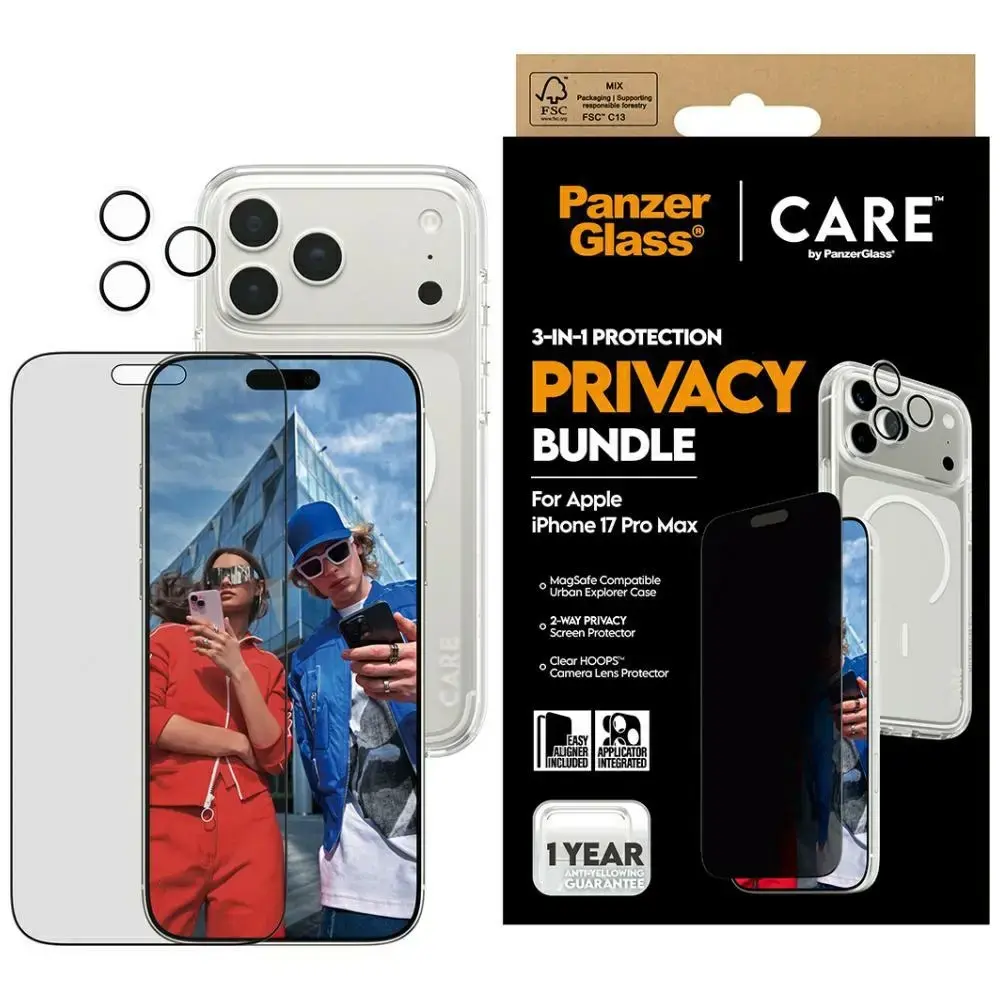 Zestaw ochronny CARE by PanzerGlass      Flagship Privacy 3w1 Etui+Szkło Prywatyzujące+Lens do iPhon