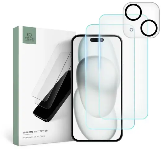 Tech-Protect Supreme Set for iPhone 15 Plus 2x Tempered Glass for Display | Tempered Glass for Camera