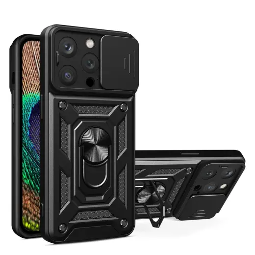 Hybrid Armor Camshield phone case for iPhone 14 Pro Max black (with camera lens protection)