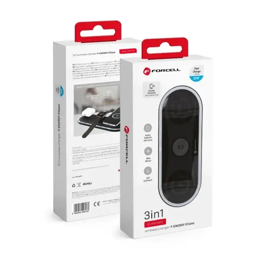 Forcell F-Energy Ellipse 3-in-1 bezvadu lādētājs | Qi | 15W | melns