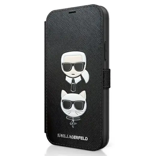 KLFLBKP12LSAKICKCBK Karl Lagerfeld Saffiano K&C Heads Book Case fori iPhone 12 Pro Max 6.7 Black