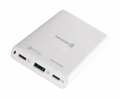 Swissten Tīkla Lādētājs Piezīmjdatoru un MacBook uzlādēšanai | 60W | PD3.0 | QC3.0 | PPS | Balts