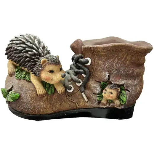 Garden decor Hedgehog on a boot, 22x8x12cm