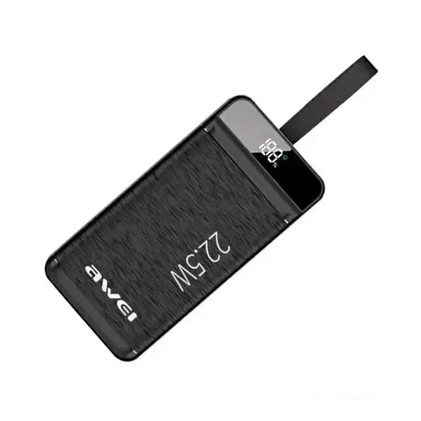 AWEI P142K external battery (powerbank) | 50000 mAh | 22.5W | USB-A, USB-C, Lightning, Micro USB | LED display | black