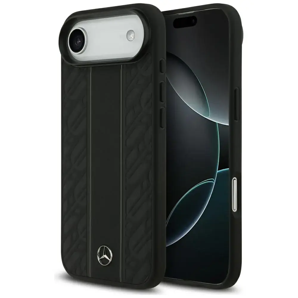 Mercedes Leather Laurel Leaves Stripes maciņš ar MagSafe atbalstu telefonam iPhone 17 Air melns