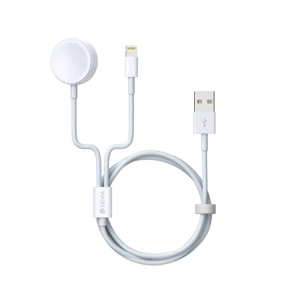 Devia cable Smart 2in1 USB - Lightning white with inductive charger for Apple Watch 