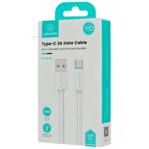 USAMS YU Series SJ732USB02 data transfer and charging cable | USB-C to USB-C | 15W | 1m | white