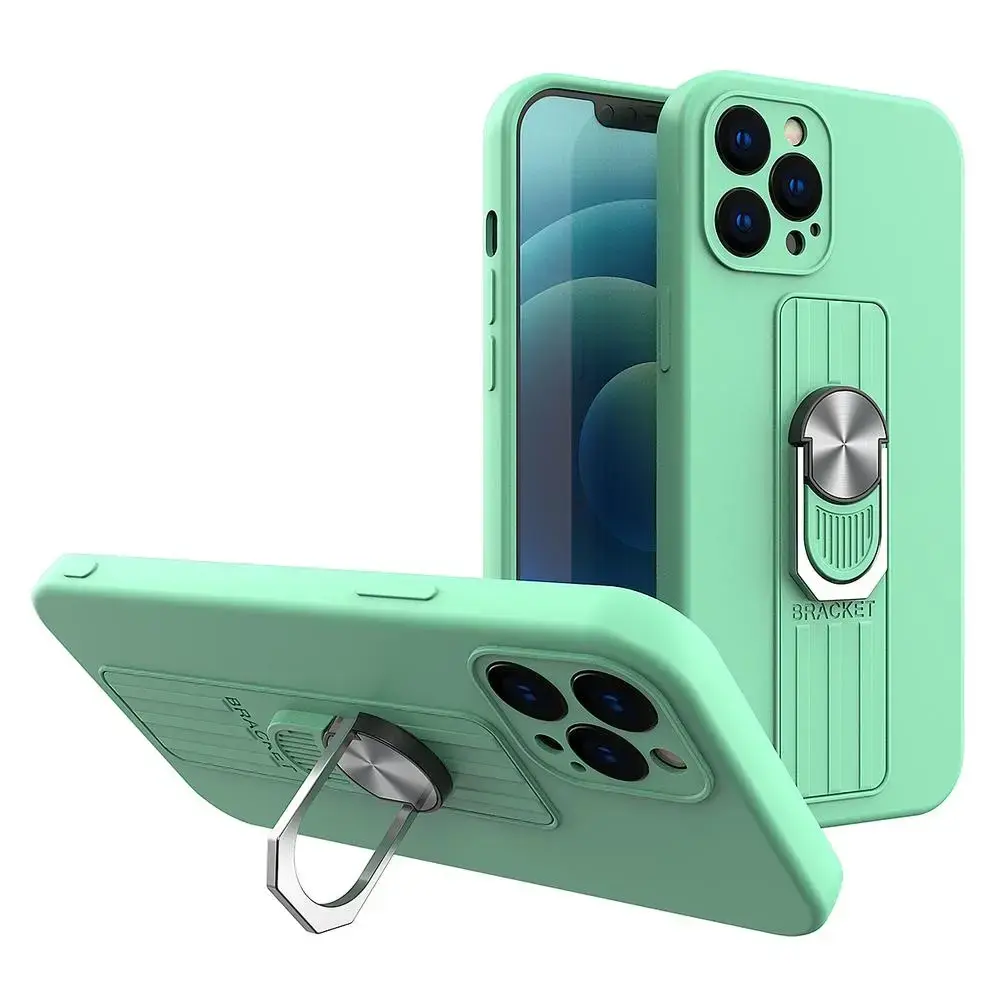 Ring Case silicone maciņš ar statīvu telefonam iPhone 12 mini zaļš